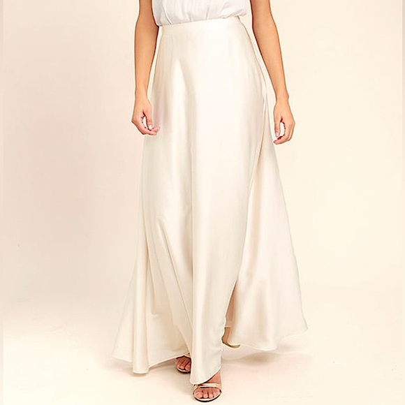 Lulus Picture Perfect Satin Long Maxi Skirt, Off White Cream, Size L, NWT - Picture 2 of 14